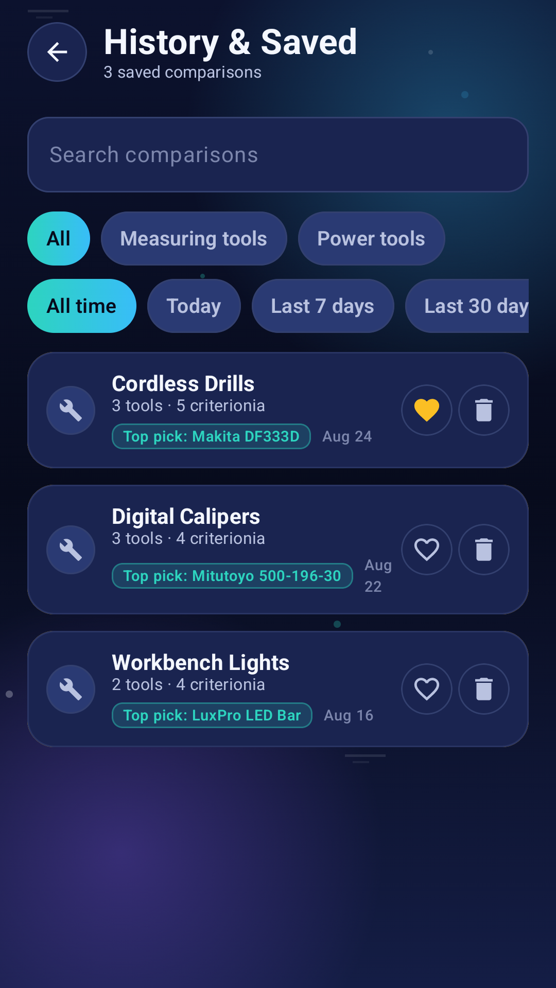 CompareIt Now history screen