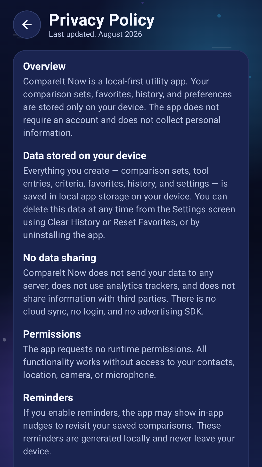 CompareIt Now privacy screen